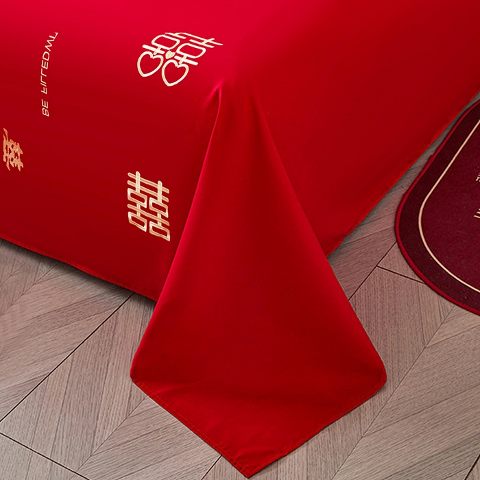 91家纺网 家纺一手货源 找家纺 卓缦家纺 2025新款水洗磨毛婚庆床单/床笠 千喜图