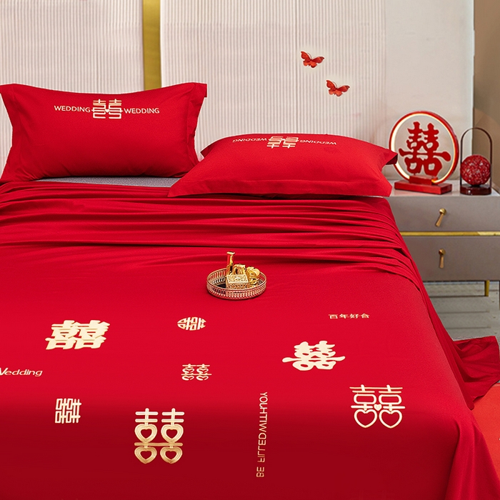 91家纺网 家纺一手货源 找家纺 卓缦家纺 2025新款水洗磨毛婚庆床单/床笠 千喜图