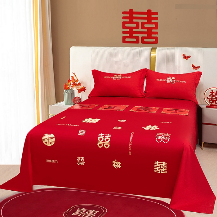 91家纺网 家纺一手货源 找家纺 卓缦家纺 2025新款水洗磨毛婚庆床单/床笠 千喜图