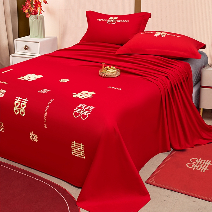 91家纺网 家纺一手货源 找家纺 卓缦家纺 2025新款水洗磨毛婚庆床单/床笠 千喜图