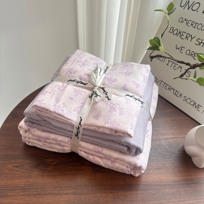 爱思佳 2024新款A类母婴全棉双层纱印花四件套直播热卖系列-系列二 暮光森林-紫