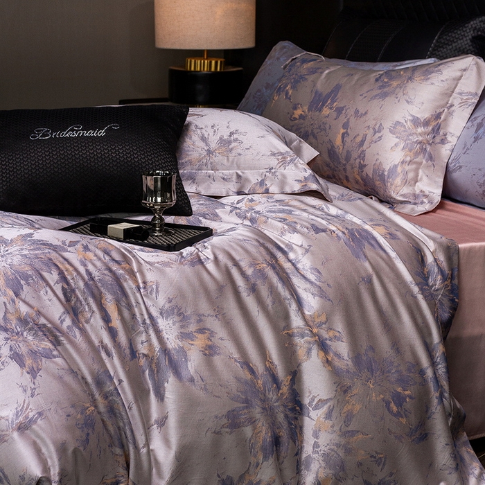 立奥被业 2025新款天丝棉色织大提花四件套 烟花粉