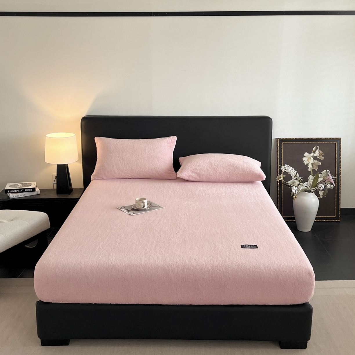 91家纺网 家纺一手货源 找家纺 欧邦 2025新款舒棉半边绒床笠 床笠款-浪漫粉