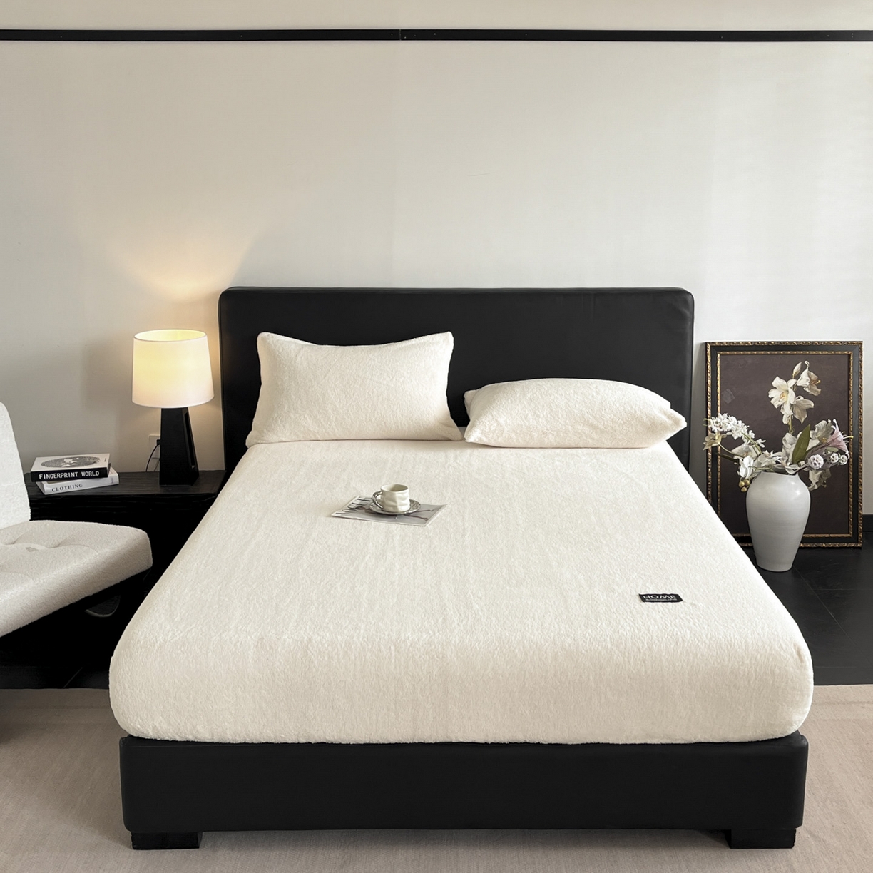 91家纺网 家纺一手货源 找家纺 欧邦 2025新款舒棉半边绒床笠 床笠款-素雅白