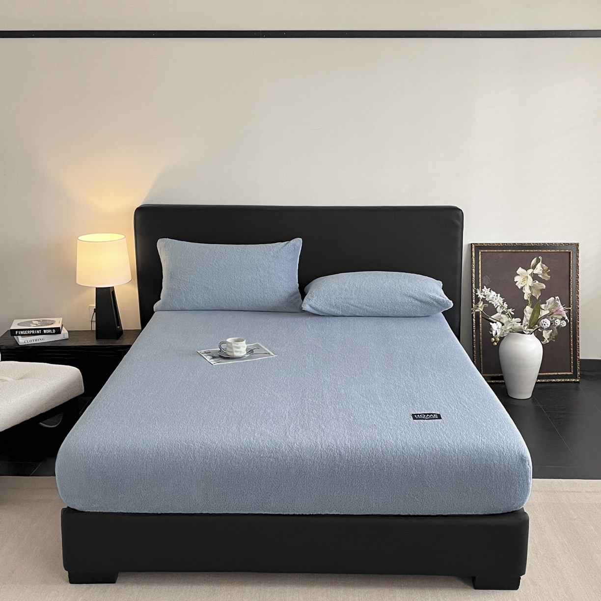 91家纺网 家纺一手货源 找家纺 欧邦 2025新款舒棉半边绒床笠 床笠款-云雾蓝