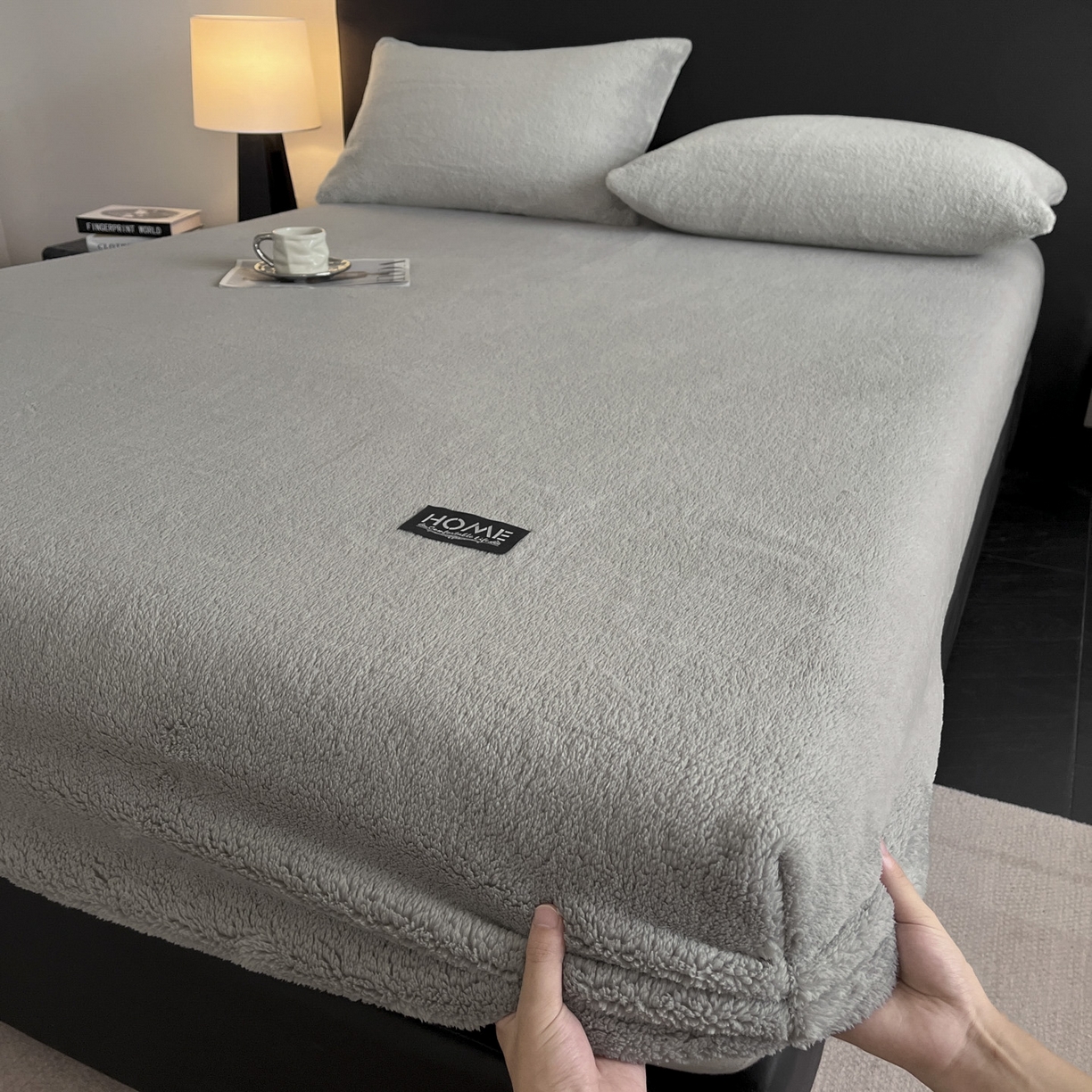 91家纺网 家纺一手货源 找家纺 欧邦 2025新款舒棉半边绒床笠 床笠款-岩石灰