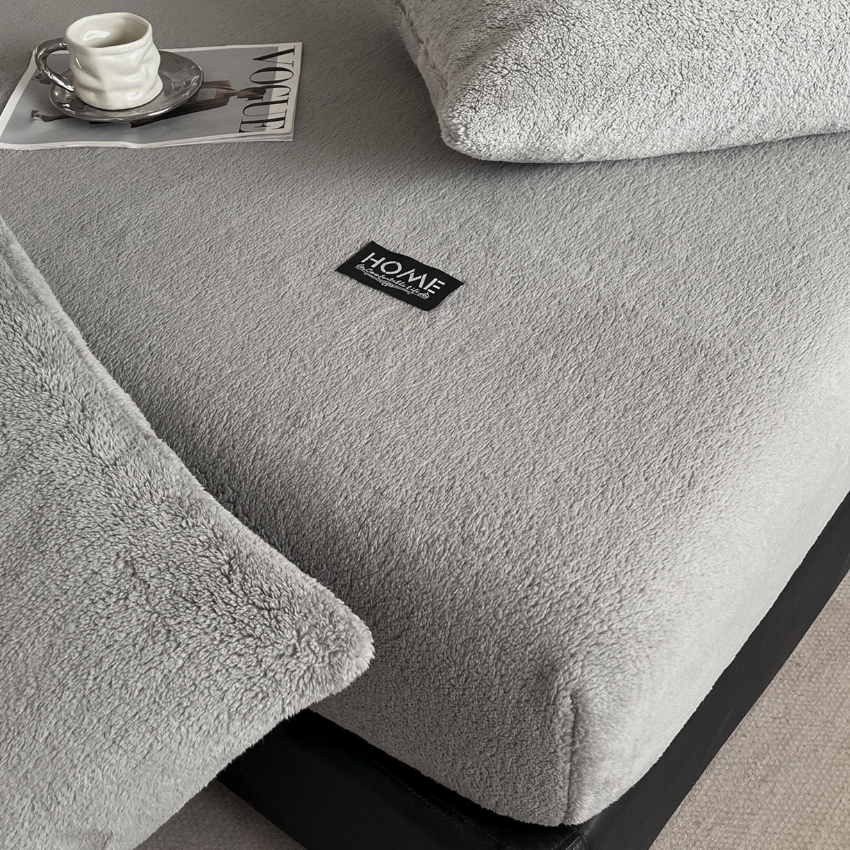 91家纺网 家纺一手货源 找家纺 欧邦 2025新款舒棉半边绒床笠 床笠款-岩石灰