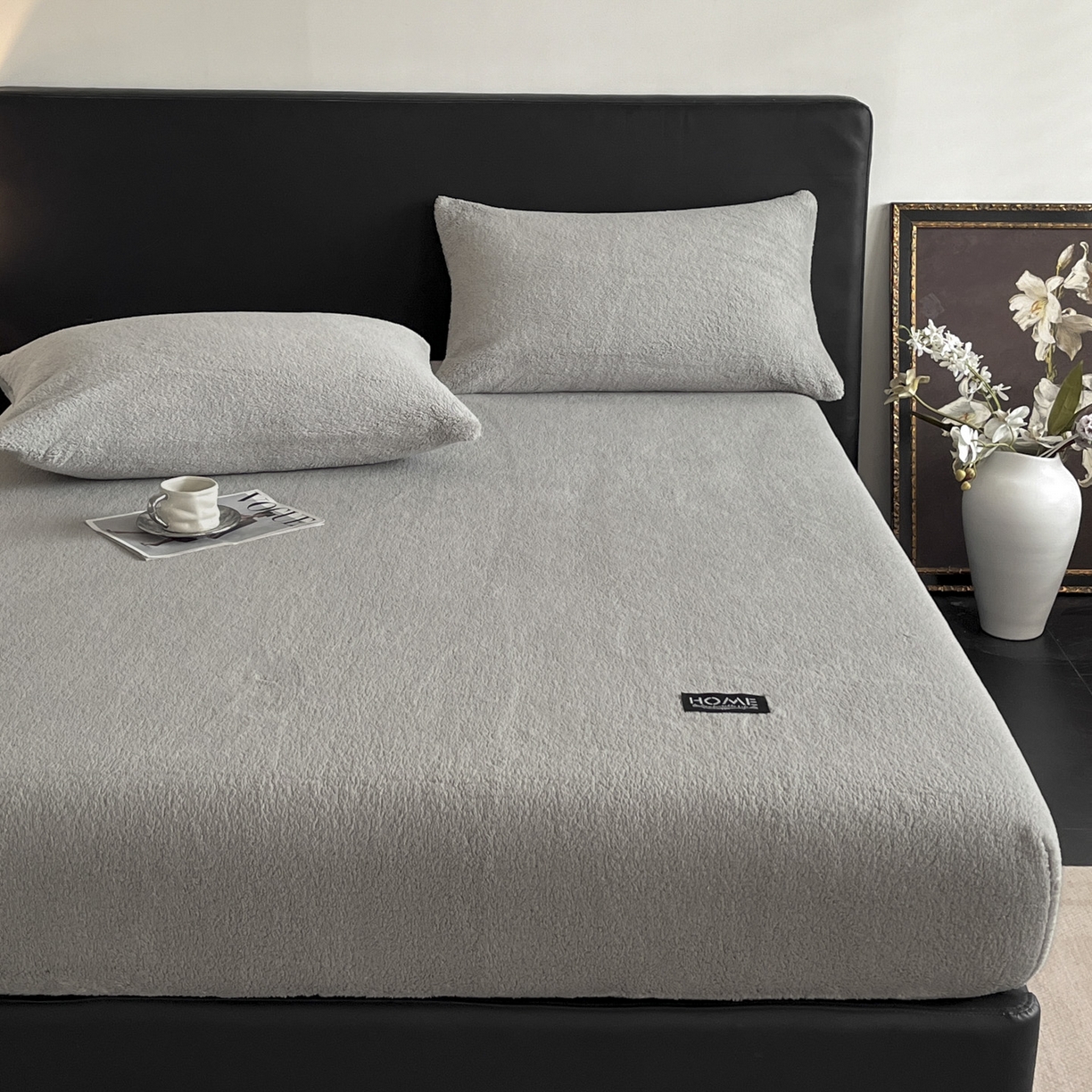 91家纺网 家纺一手货源 找家纺 欧邦 2025新款舒棉半边绒床笠 床笠款-岩石灰