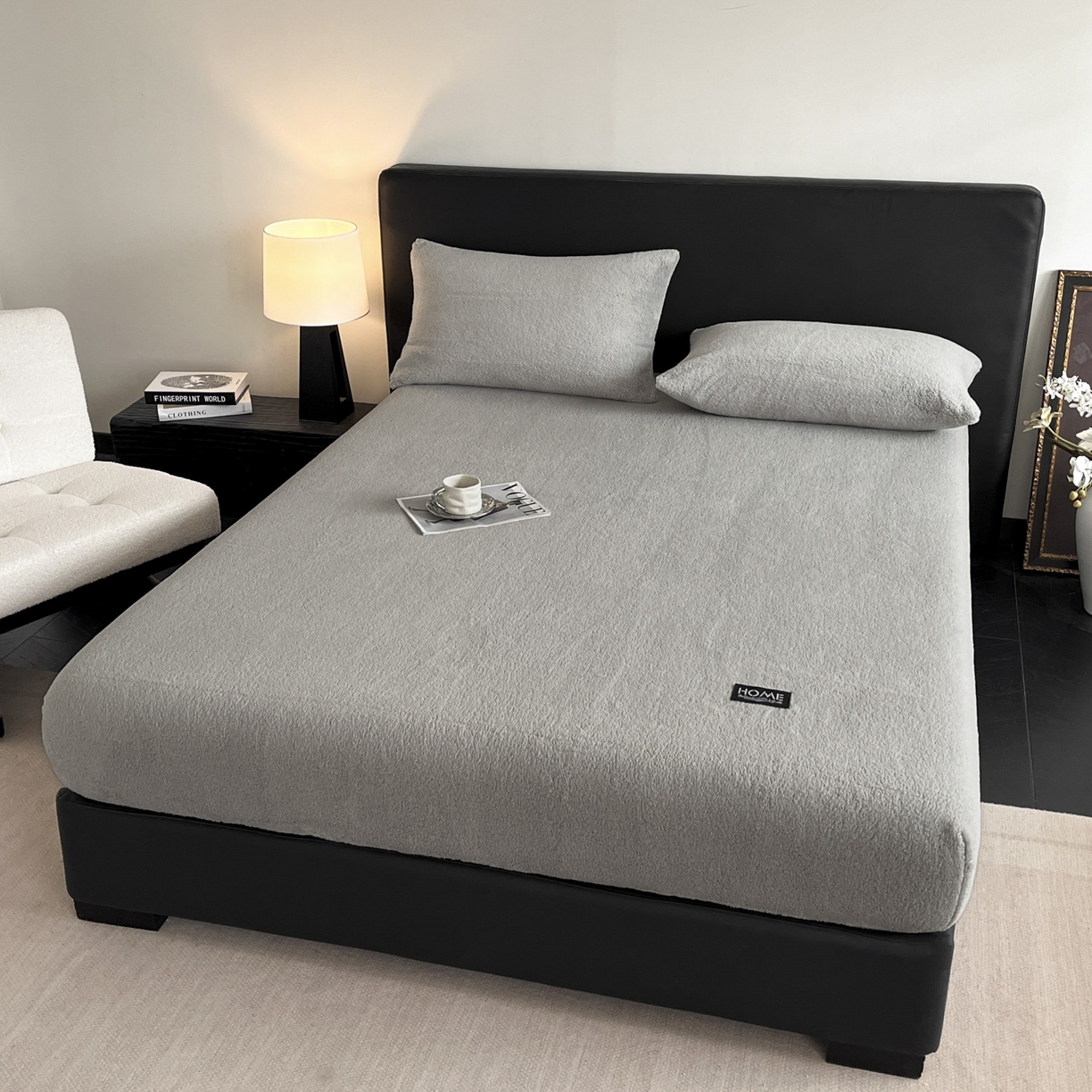 91家纺网 家纺一手货源 找家纺 欧邦 2025新款舒棉半边绒床笠 床笠款-岩石灰