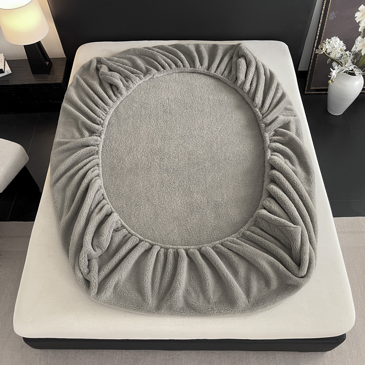 91家纺网 家纺一手货源 找家纺 欧邦 2025新款舒棉半边绒床笠 床笠款-岩石灰