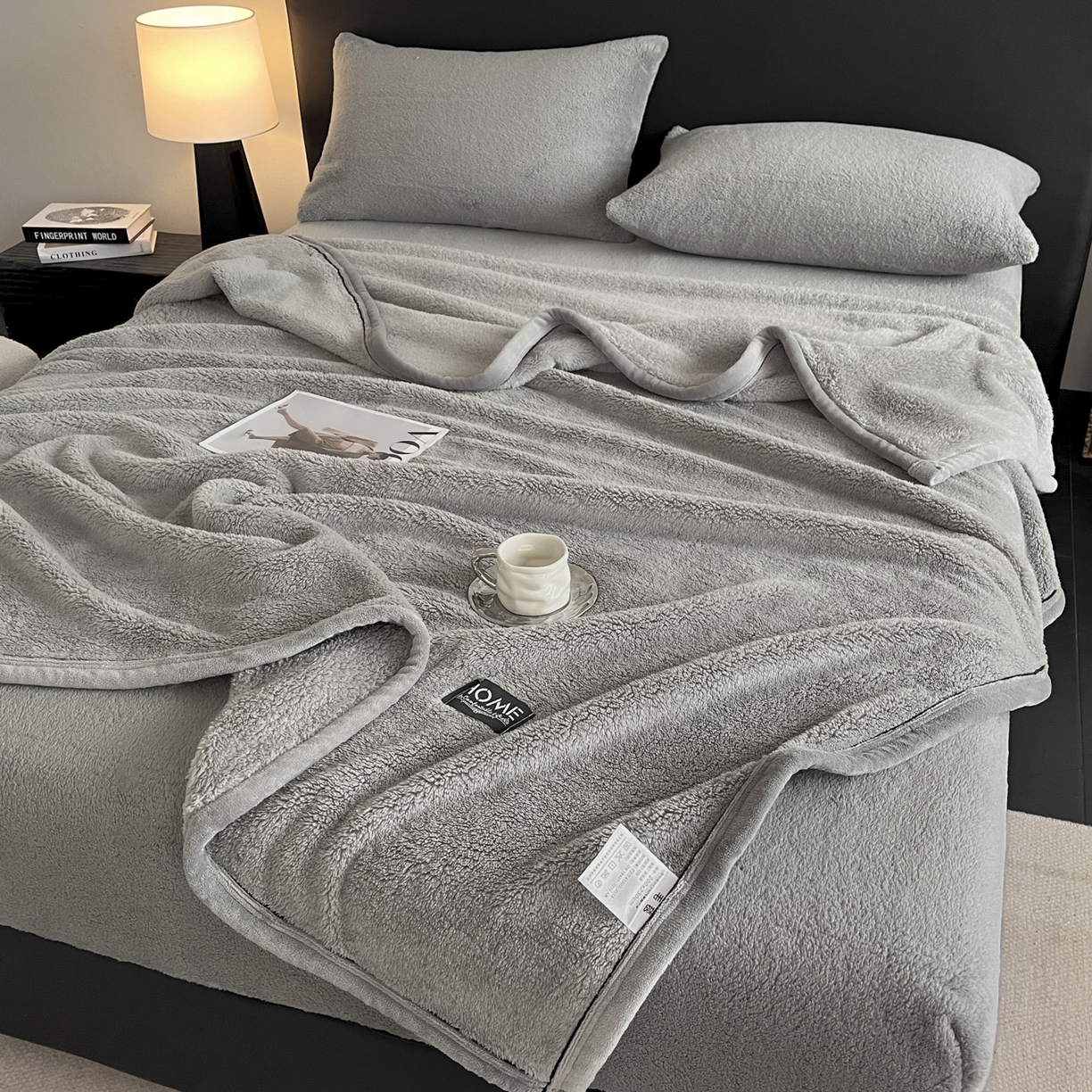 91家纺网 家纺一手货源 找家纺 欧邦 2025新款舒棉半边绒床笠 床笠款-岩石灰