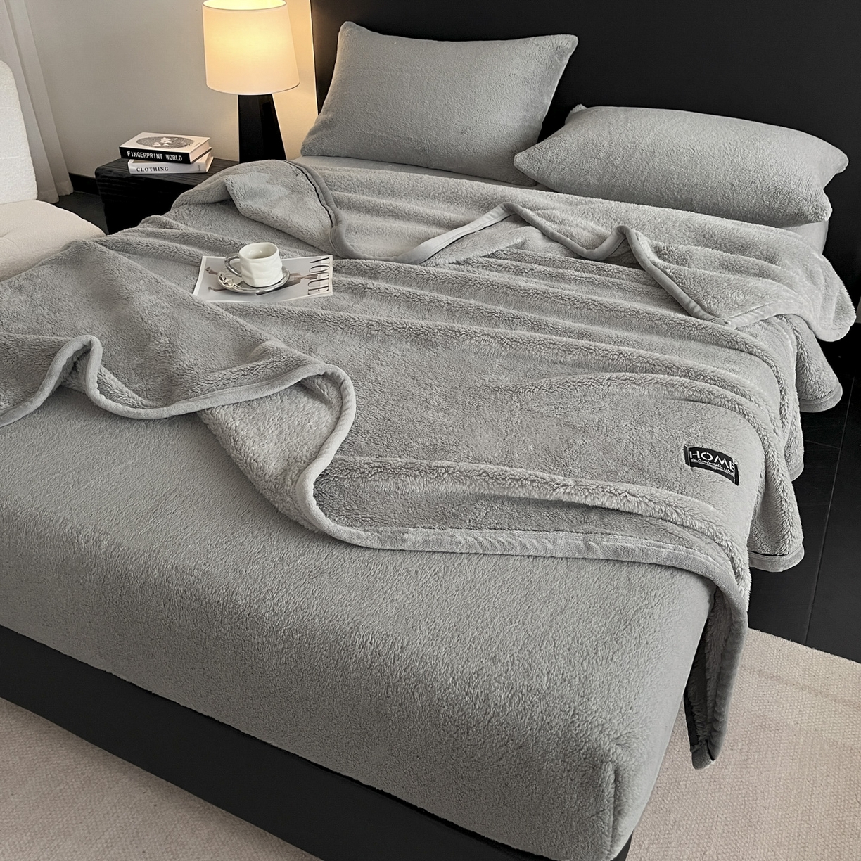 91家纺网 家纺一手货源 找家纺 欧邦 2025新款舒棉半边绒床笠 床笠款-岩石灰