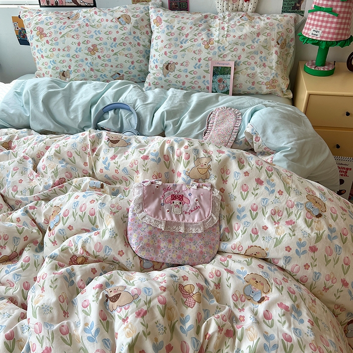 原素 2025学生季专属双拼印花水洗棉双层纱四件套 丛林七七