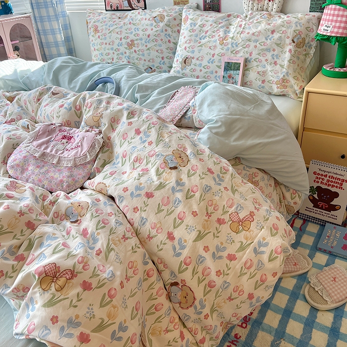 91家纺网 家纺一手货源 找家纺 原素 2025学生季专属双拼印花水洗棉双层纱四件套 丛林七七