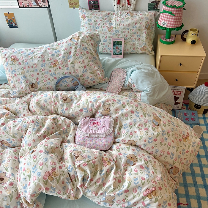 91家纺网 家纺一手货源 找家纺 原素 2025学生季专属双拼印花水洗棉双层纱四件套 丛林七七