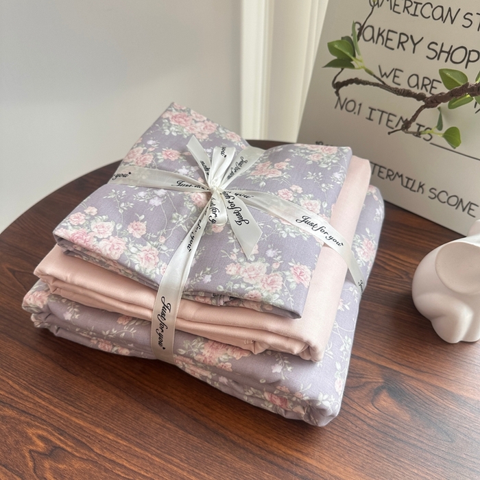 爱思佳 2024新款A类母婴全棉双层纱印花四件套直播热卖系列-系列二 屋顶花园-紫