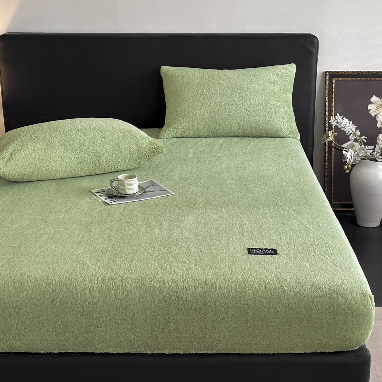 91家纺网 家纺一手货源 找家纺 欧邦 2025新款舒棉半边绒床笠 床笠款-果酱绿