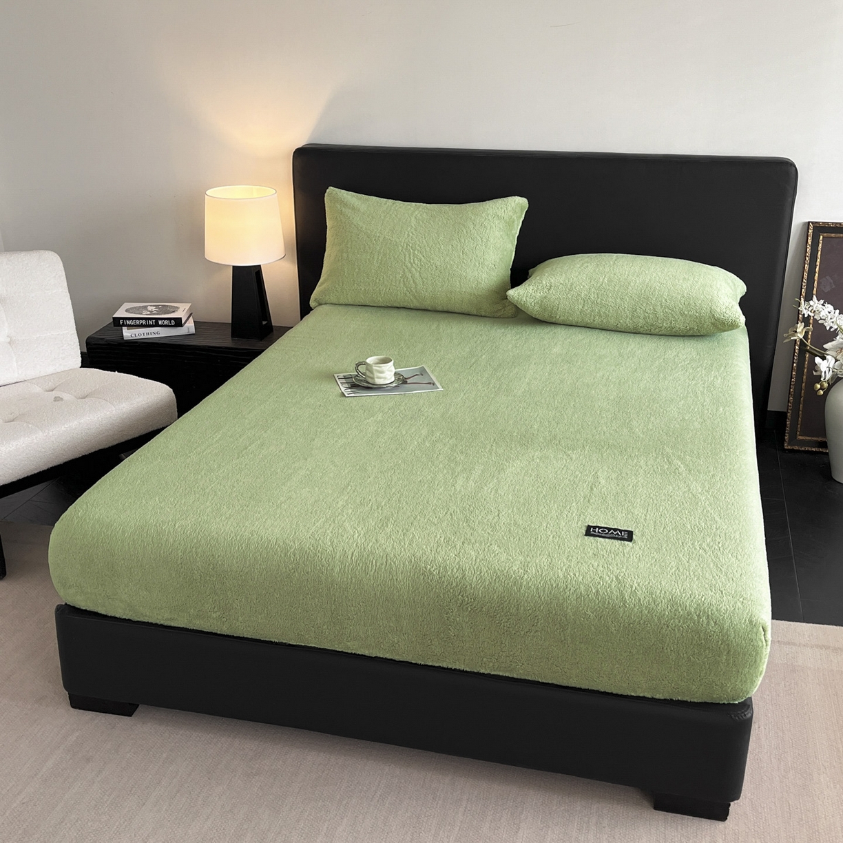 91家纺网 家纺一手货源 找家纺 欧邦 2025新款舒棉半边绒床笠 床笠款-果酱绿