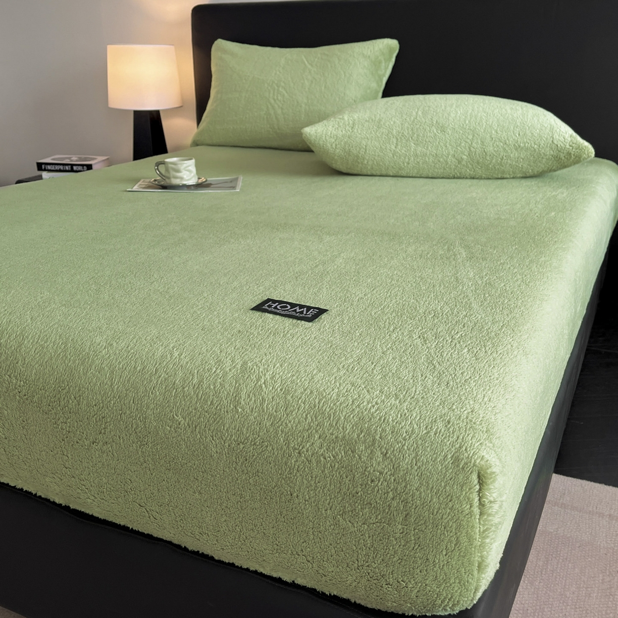 91家纺网 家纺一手货源 找家纺 欧邦 2025新款舒棉半边绒床笠 床笠款-果酱绿