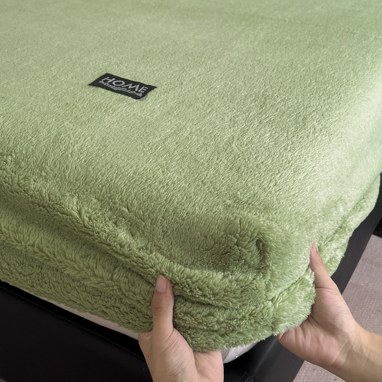 91家纺网 家纺一手货源 找家纺 欧邦 2025新款舒棉半边绒床笠 床笠款-果酱绿