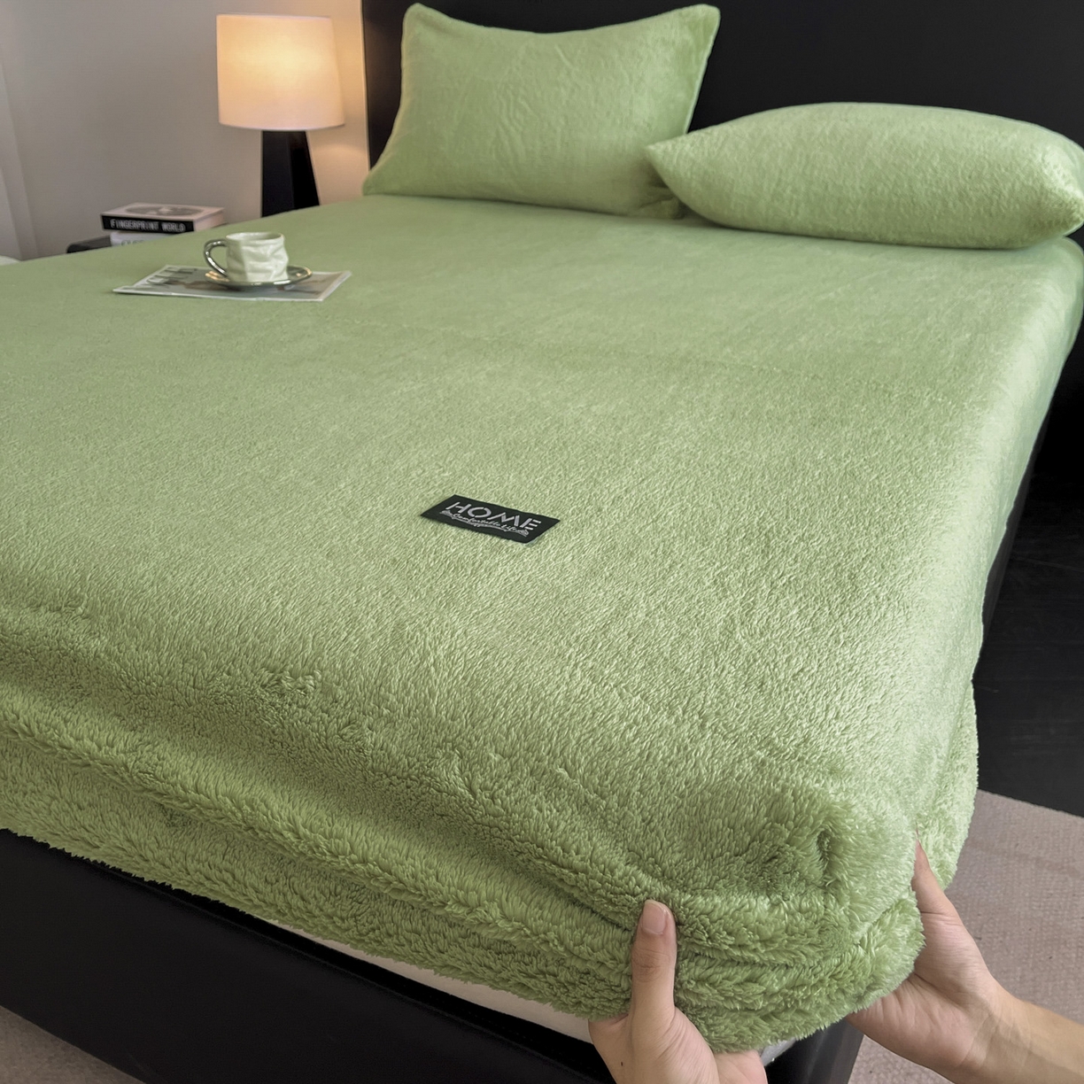 91家纺网 家纺一手货源 找家纺 欧邦 2025新款舒棉半边绒床笠 床笠款-果酱绿