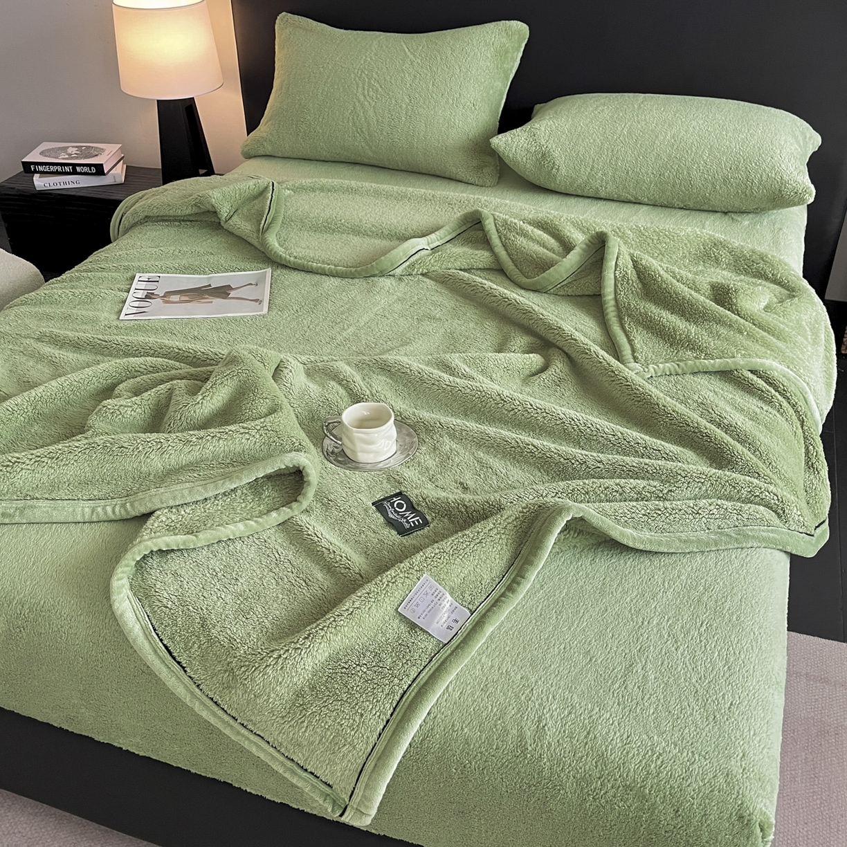 91家纺网 家纺一手货源 找家纺 欧邦 2025新款舒棉半边绒床笠 床笠款-果酱绿