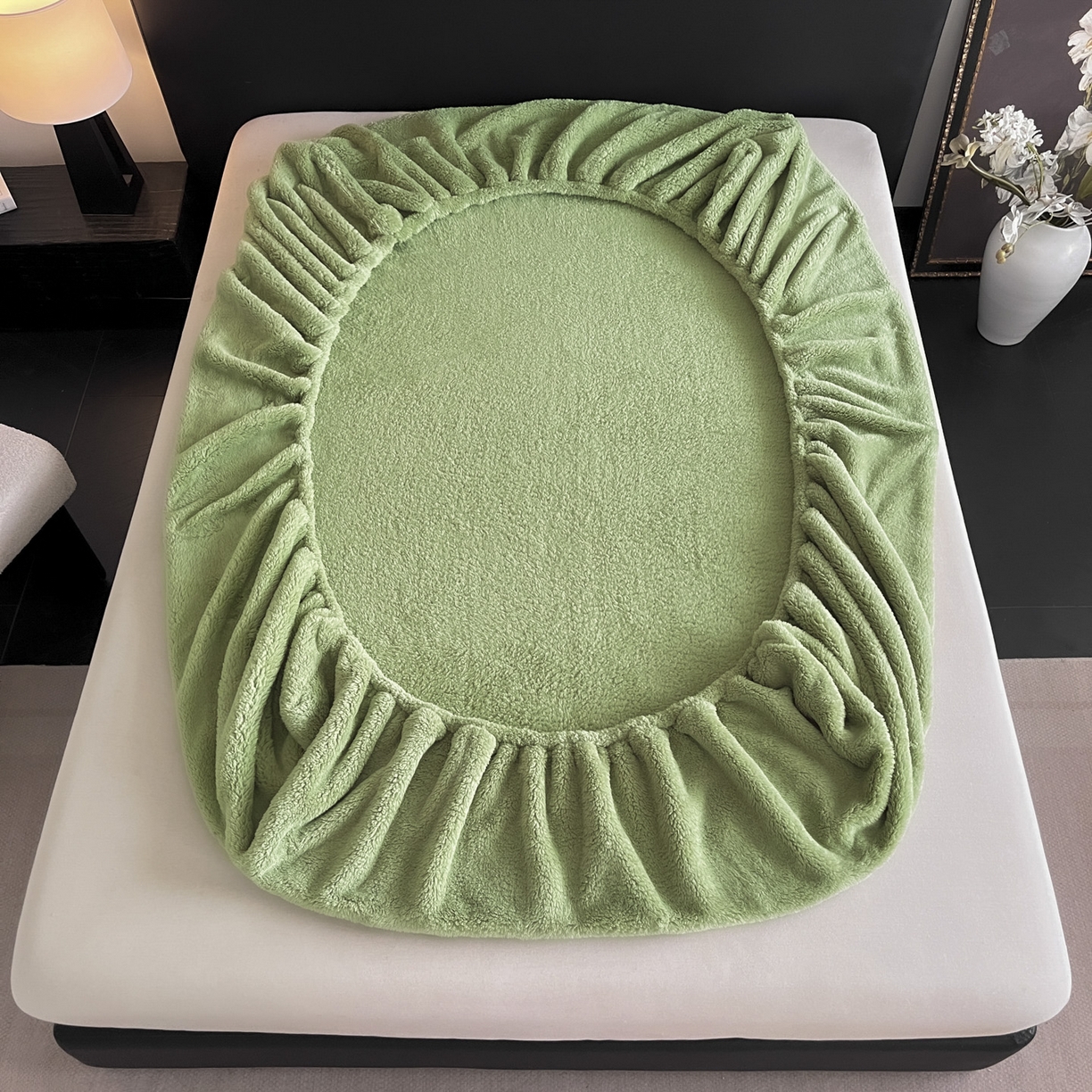 91家纺网 家纺一手货源 找家纺 欧邦 2025新款舒棉半边绒床笠 床笠款-果酱绿