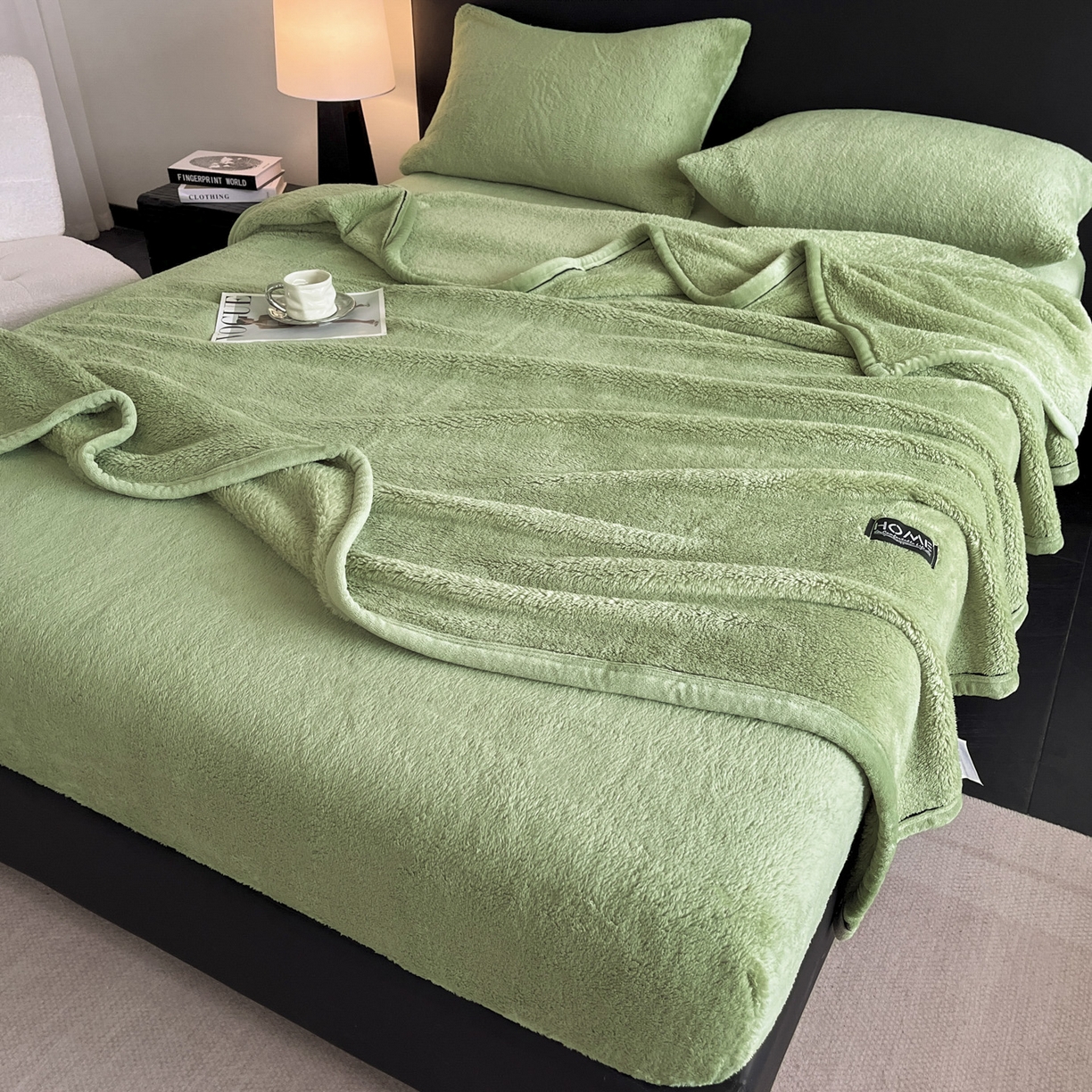 91家纺网 家纺一手货源 找家纺 欧邦 2025新款舒棉半边绒床笠 床笠款-果酱绿