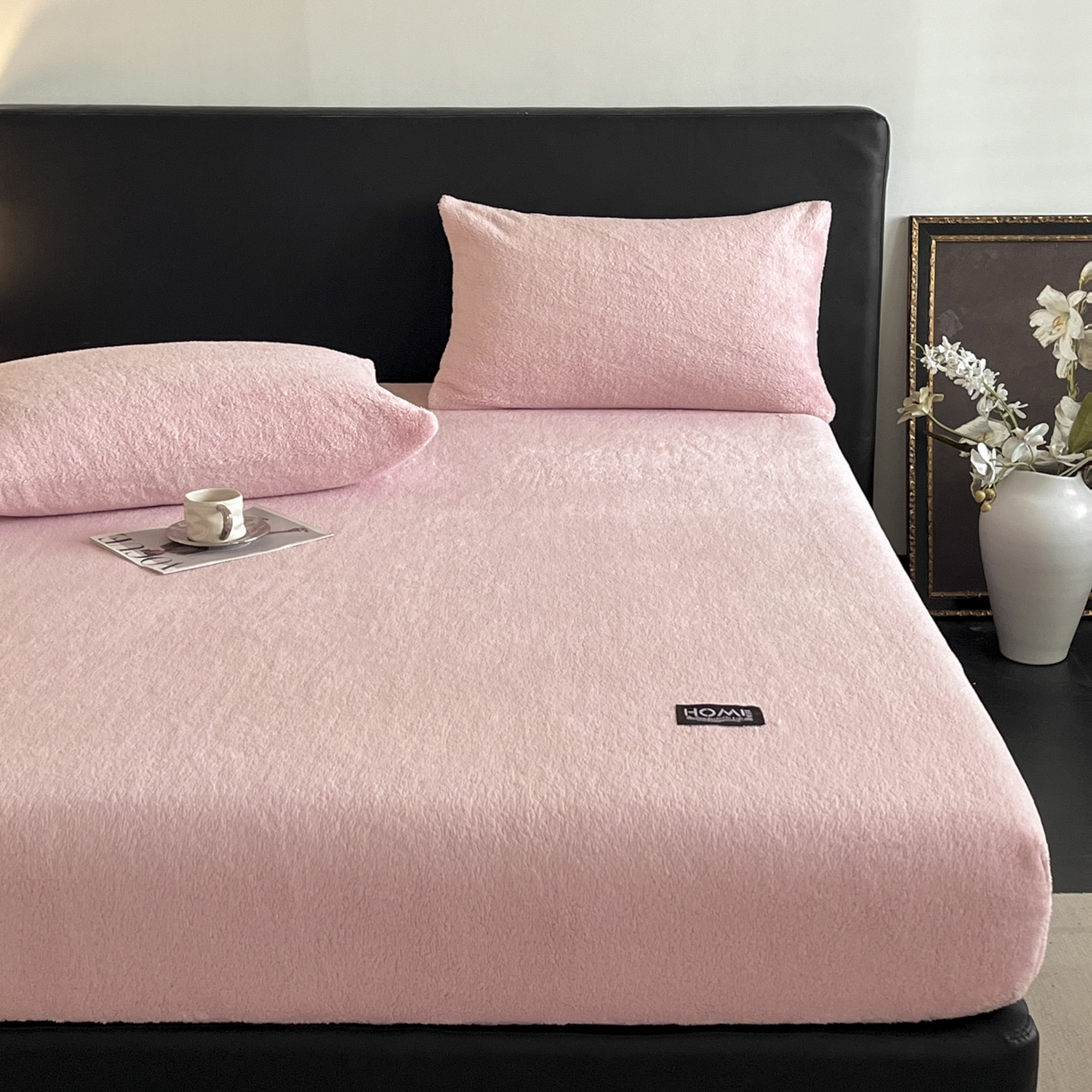 91家纺网 家纺一手货源 找家纺 欧邦 2025新款舒棉半边绒床笠 床笠款-浪漫粉