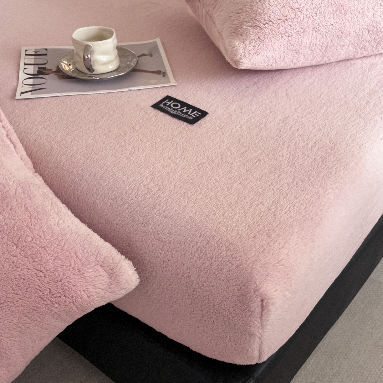 91家纺网 家纺一手货源 找家纺 欧邦 2025新款舒棉半边绒床笠 床笠款-浪漫粉