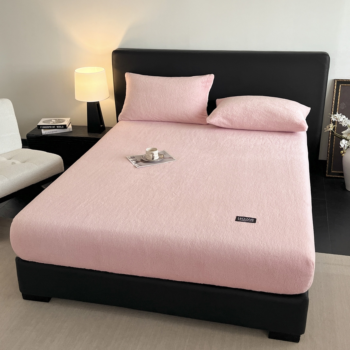 91家纺网 家纺一手货源 找家纺 欧邦 2025新款舒棉半边绒床笠 床笠款-浪漫粉