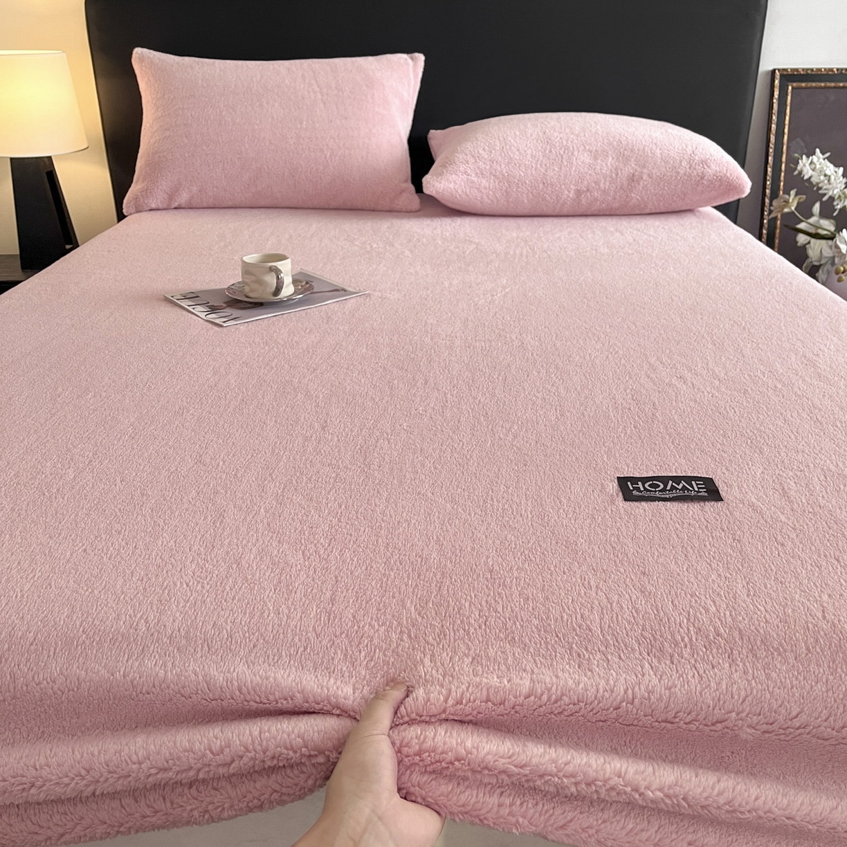 91家纺网 家纺一手货源 找家纺 欧邦 2025新款舒棉半边绒床笠 床笠款-浪漫粉