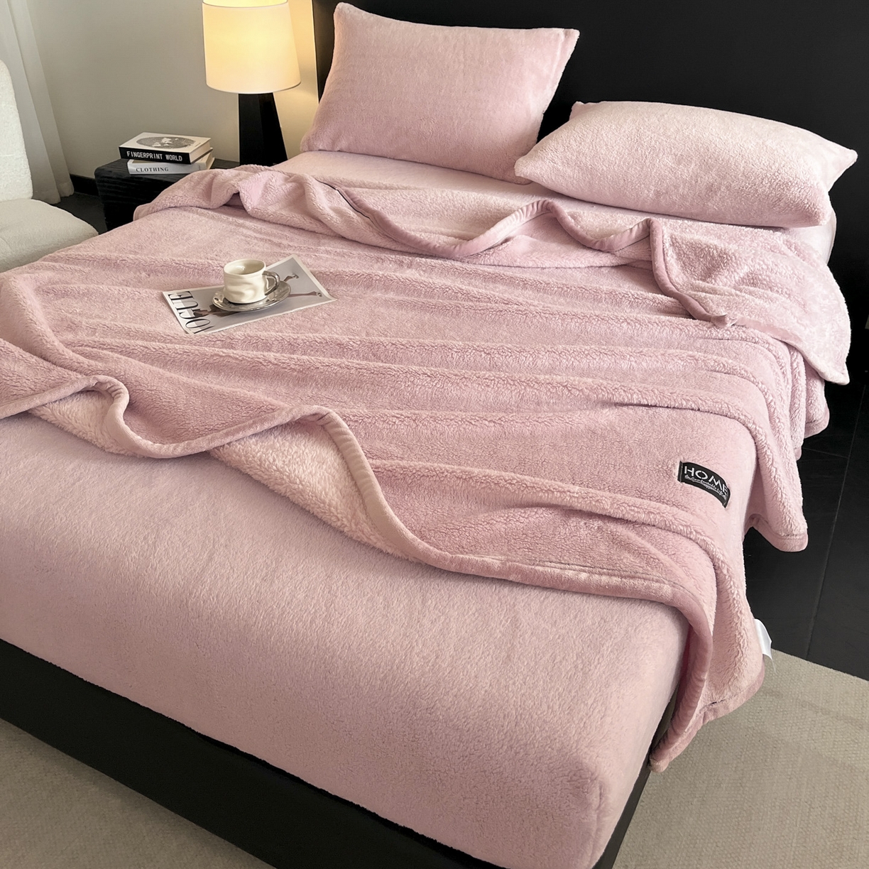 91家纺网 家纺一手货源 找家纺 欧邦 2025新款舒棉半边绒床笠 床笠款-浪漫粉