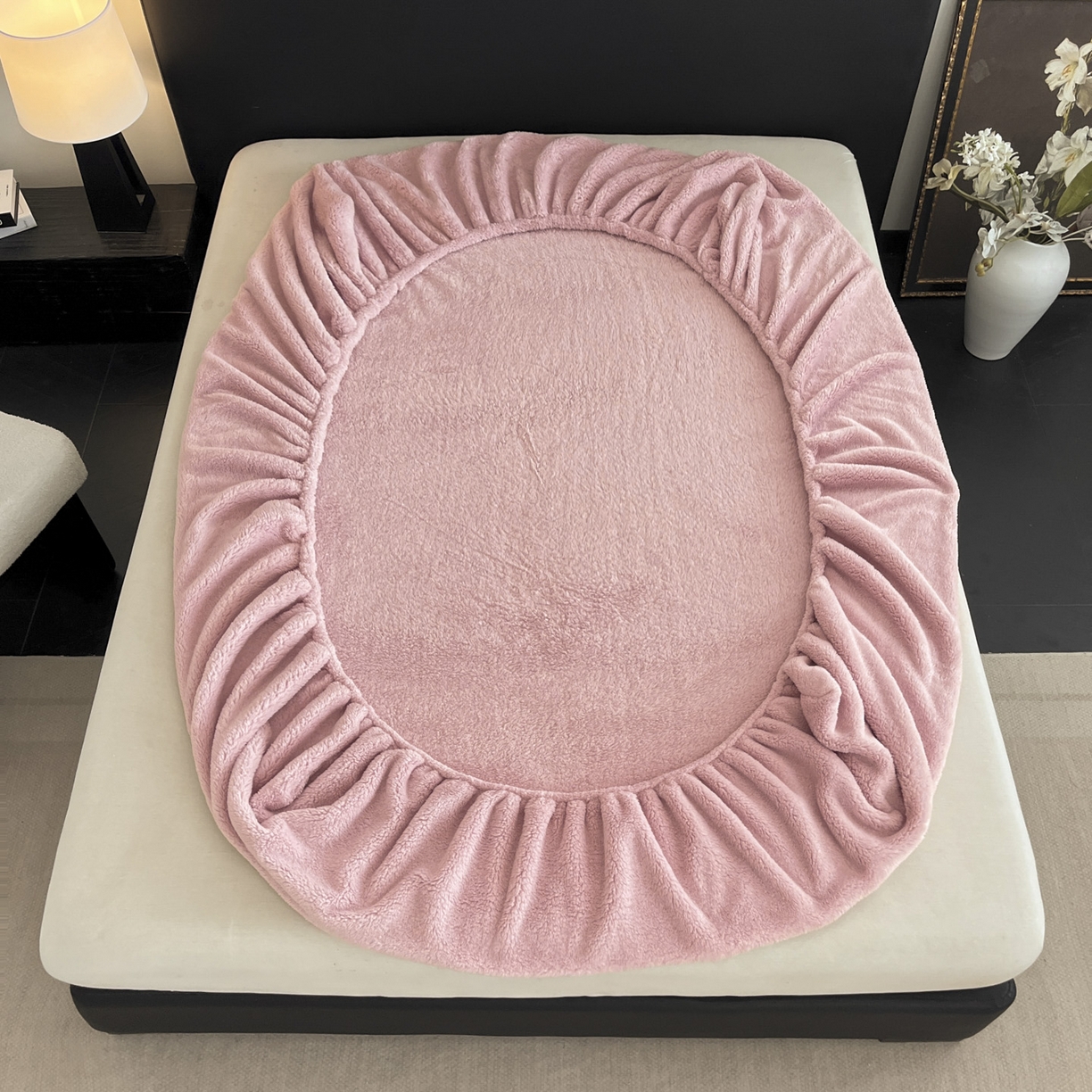 91家纺网 家纺一手货源 找家纺 欧邦 2025新款舒棉半边绒床笠 床笠款-浪漫粉