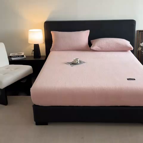 91家纺网 家纺一手货源 找家纺 欧邦 2025新款舒棉半边绒床笠 床笠款-浪漫粉