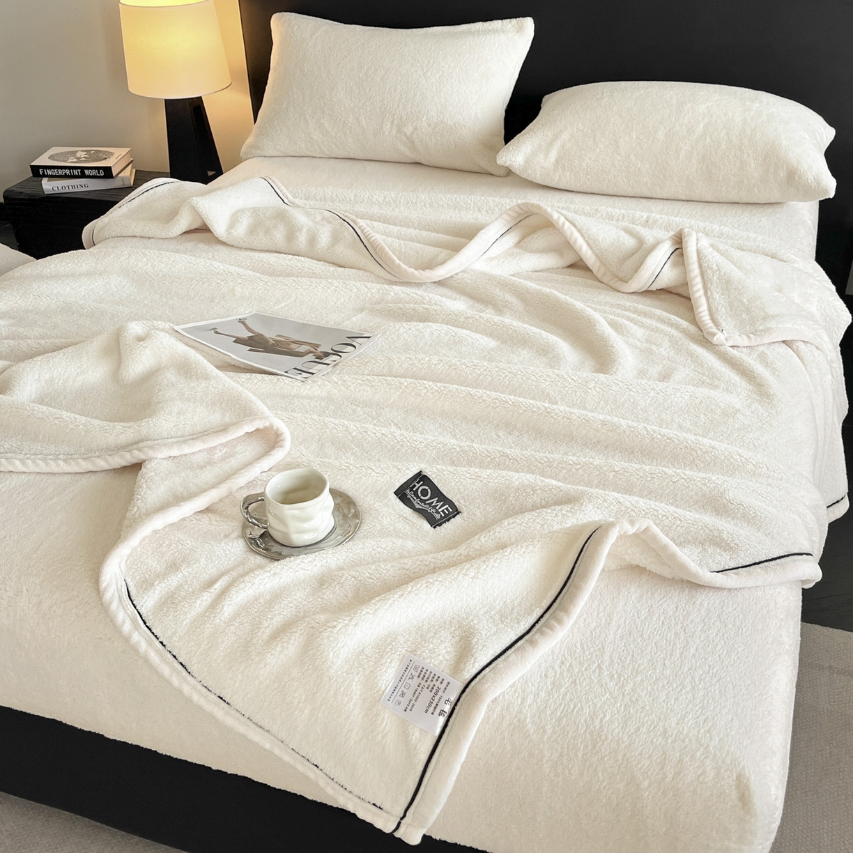 91家纺网 家纺一手货源 找家纺 欧邦 2025新款舒棉半边绒床笠 床笠款-素雅白