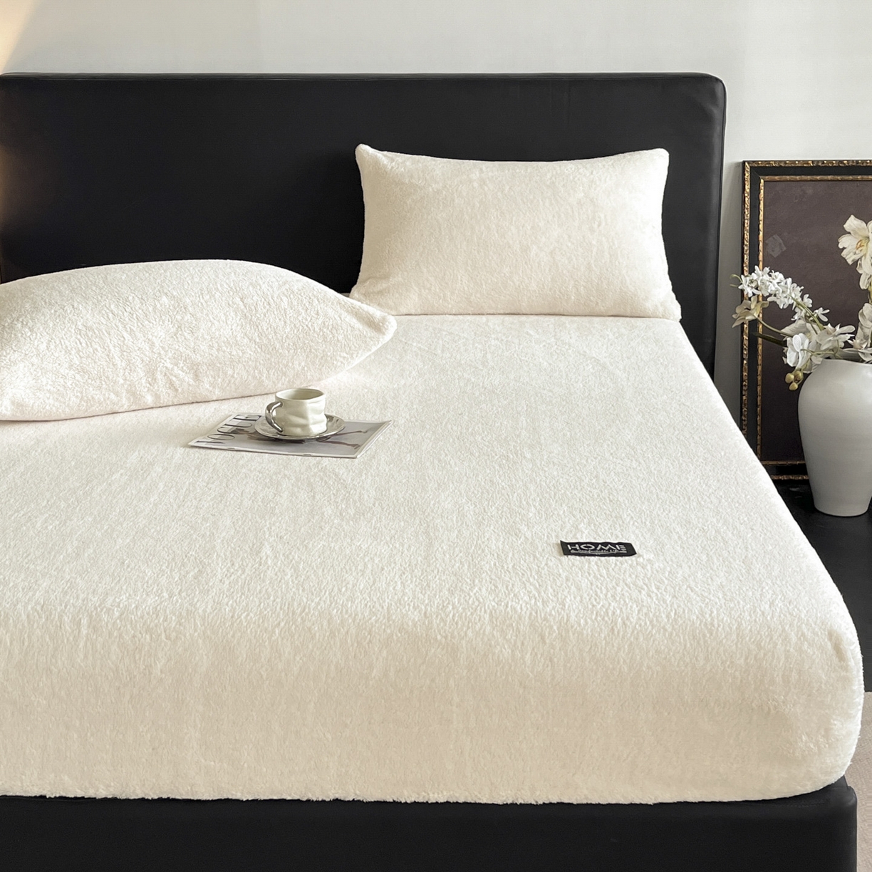 91家纺网 家纺一手货源 找家纺 欧邦 2025新款舒棉半边绒床笠 床笠款-素雅白