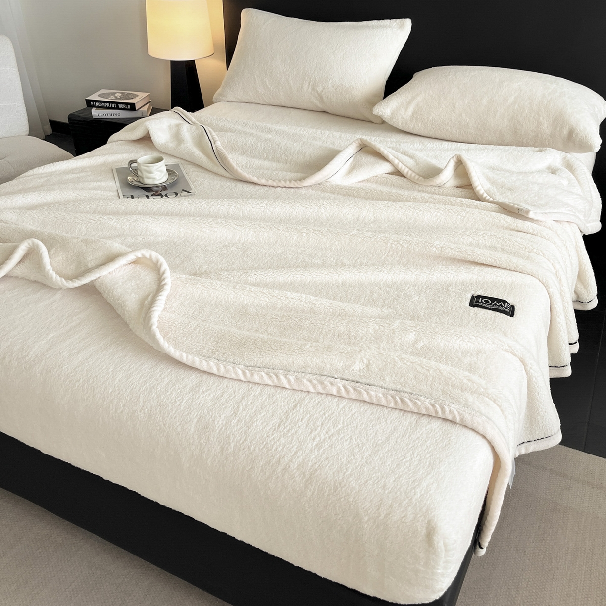 91家纺网 家纺一手货源 找家纺 欧邦 2025新款舒棉半边绒床笠 床笠款-素雅白