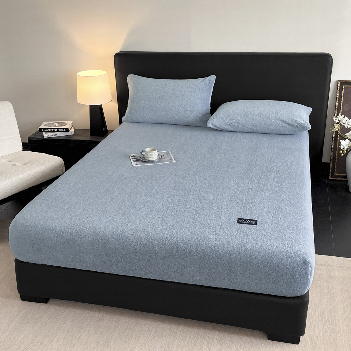 91家纺网 家纺一手货源 找家纺 欧邦 2025新款舒棉半边绒床笠 床笠款-云雾蓝