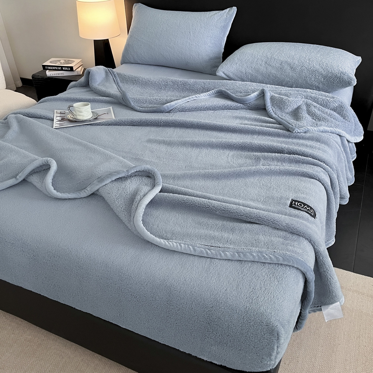 91家纺网 家纺一手货源 找家纺 欧邦 2025新款舒棉半边绒床笠 床笠款-云雾蓝