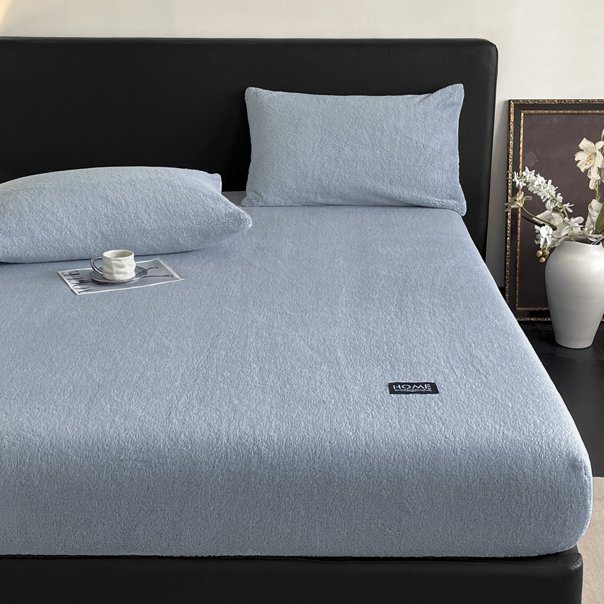 91家纺网 家纺一手货源 找家纺 欧邦 2025新款舒棉半边绒床笠 床笠款-云雾蓝