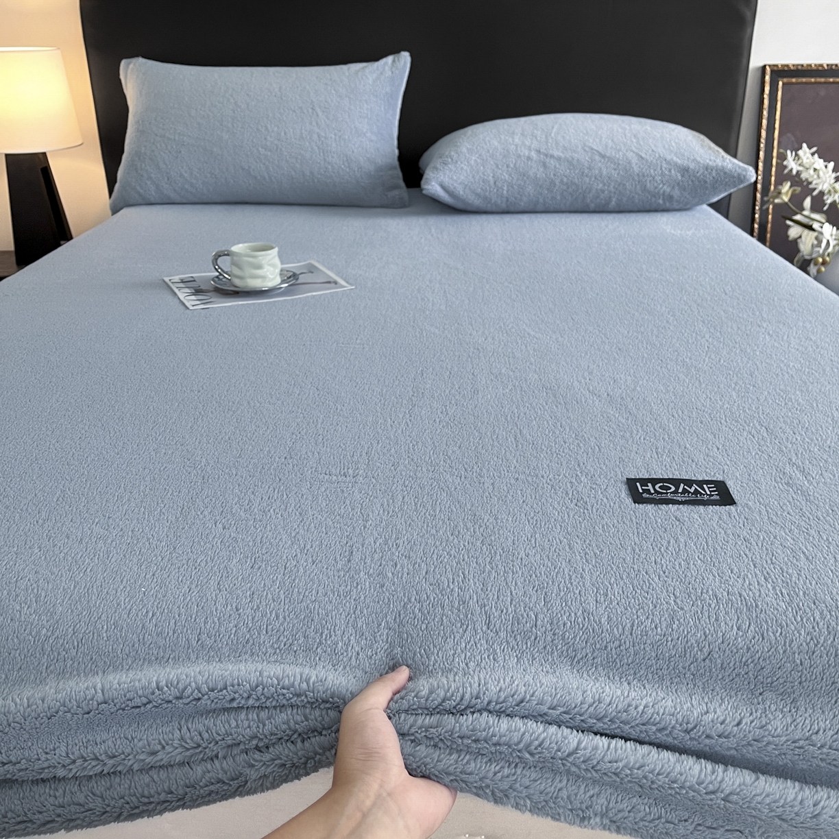 91家纺网 家纺一手货源 找家纺 欧邦 2025新款舒棉半边绒床笠 床笠款-云雾蓝