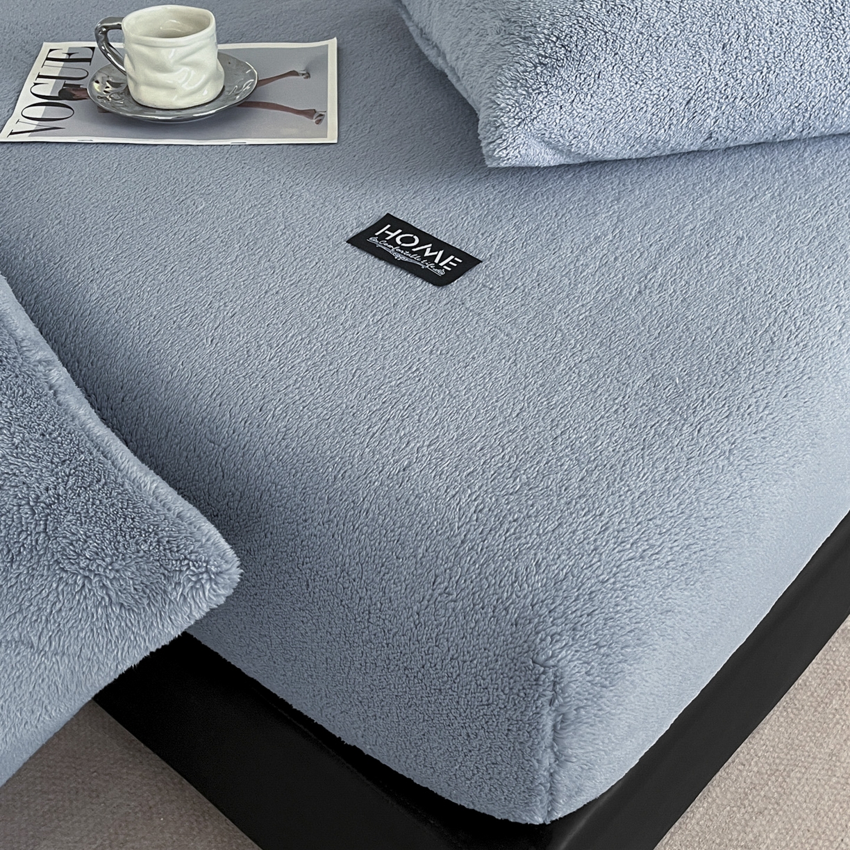 91家纺网 家纺一手货源 找家纺 欧邦 2025新款舒棉半边绒床笠 床笠款-云雾蓝