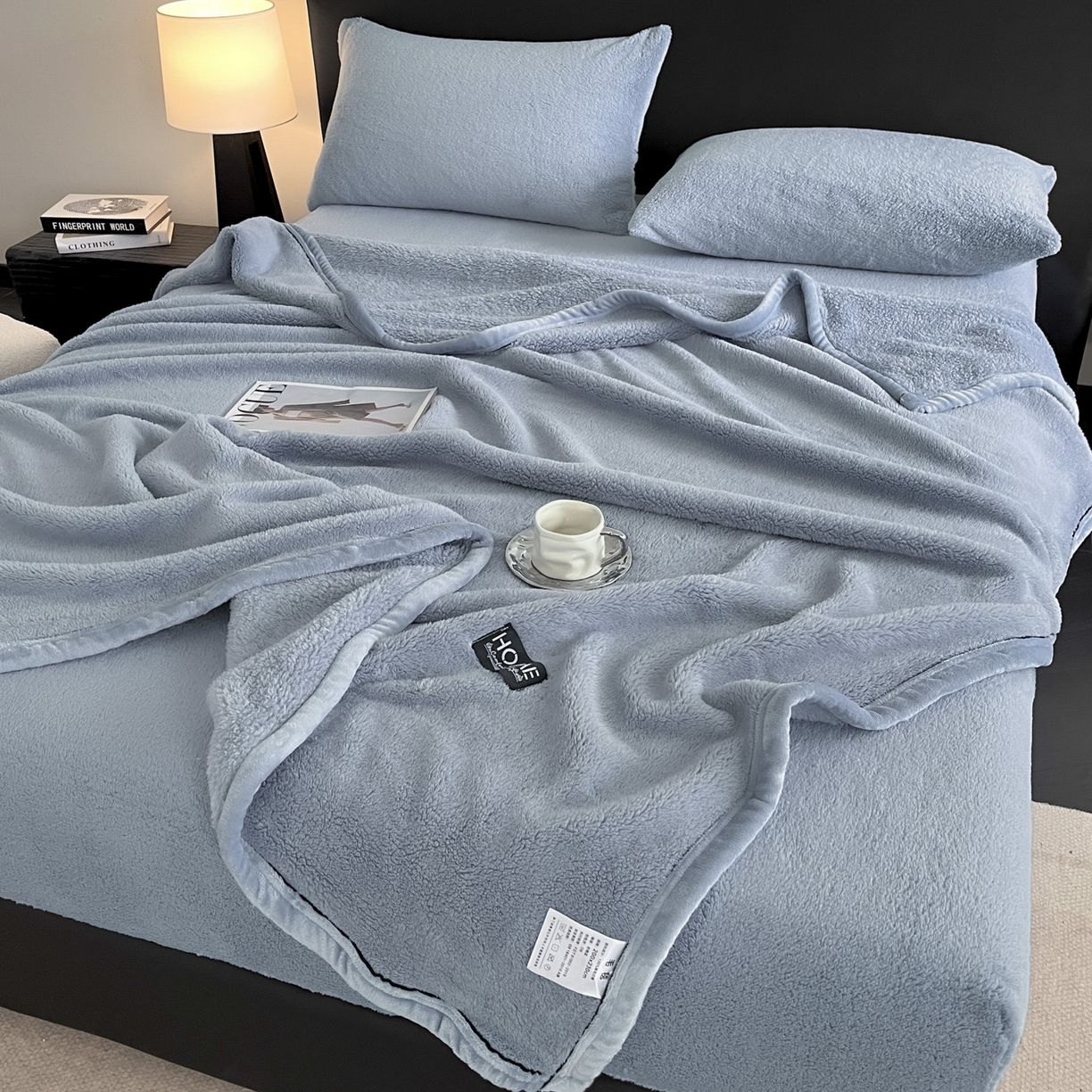 91家纺网 家纺一手货源 找家纺 欧邦 2025新款舒棉半边绒床笠 床笠款-云雾蓝