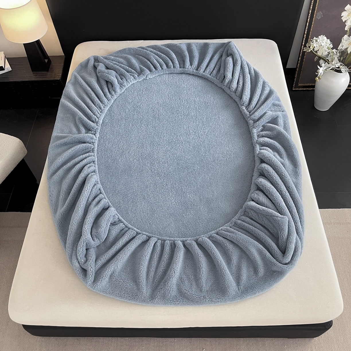 91家纺网 家纺一手货源 找家纺 欧邦 2025新款舒棉半边绒床笠 床笠款-云雾蓝