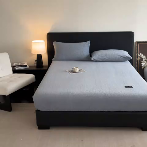 91家纺网 家纺一手货源 找家纺 欧邦 2025新款舒棉半边绒床笠 床笠款-云雾蓝