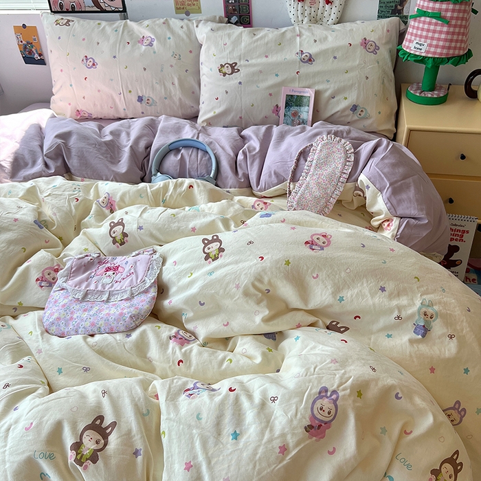 原素 2025学生季专属双拼印花水洗棉双层纱四件套 啦啦咘咘