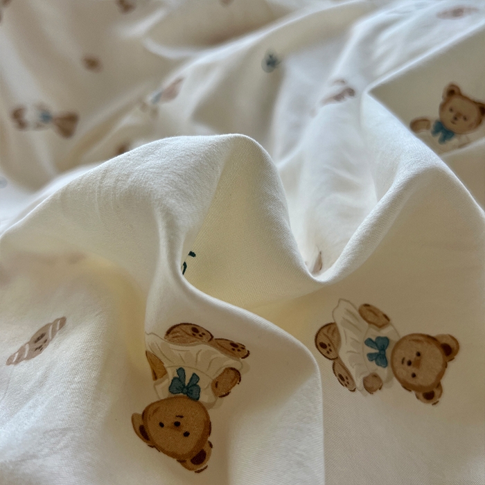 91家纺网 家纺一手货源 找家纺 原素 2025学生季专属双拼印花水洗棉双层纱四件套 奶茶熊