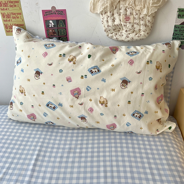 91家纺网 家纺一手货源 找家纺 原素 2025学生季专属双拼印花水洗棉双层纱四件套 沙发喵喵