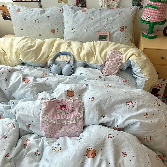 原素 2025学生季专属双拼印花水洗棉双层纱四件套 糖糖米兜